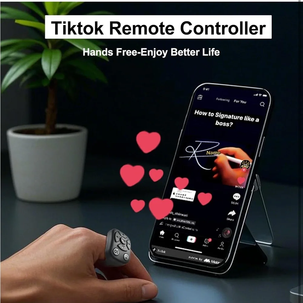 Black and Pink Bluetooth Remote Control Ring